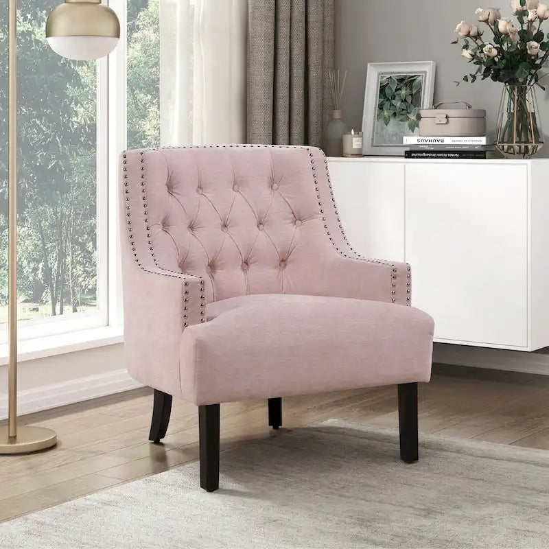 Modern Traditional Accent Chair Chenille Upholstery Button-Tufted Solid Wood 1pc Living Room Furniture