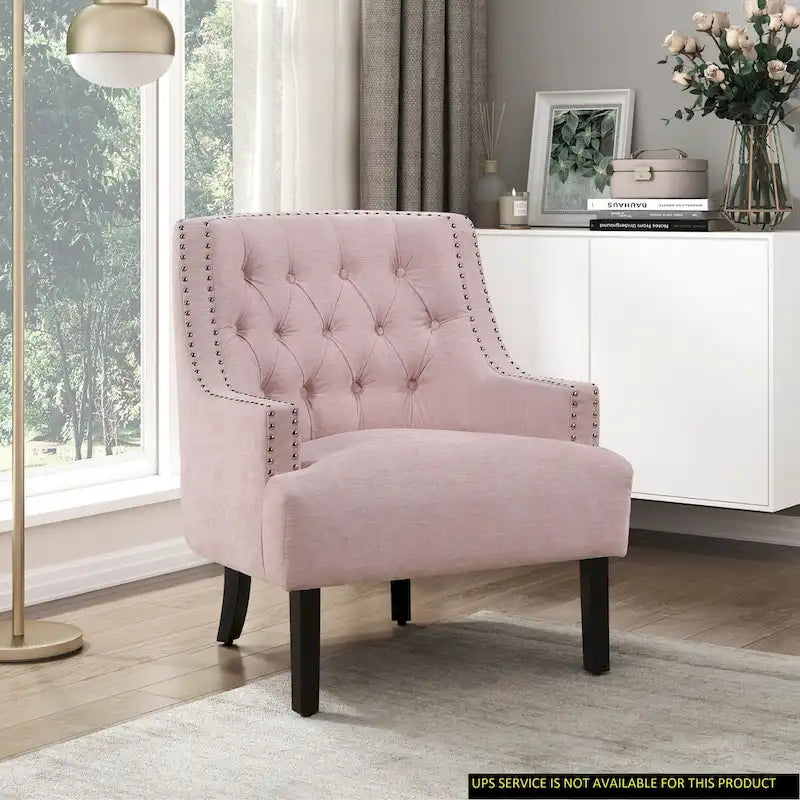 Poltrona Accent Moderna Tradizionale, Rivestimento in ciniglia, Capitonnè, Legno massello 1 pz Mobili da soggiorno