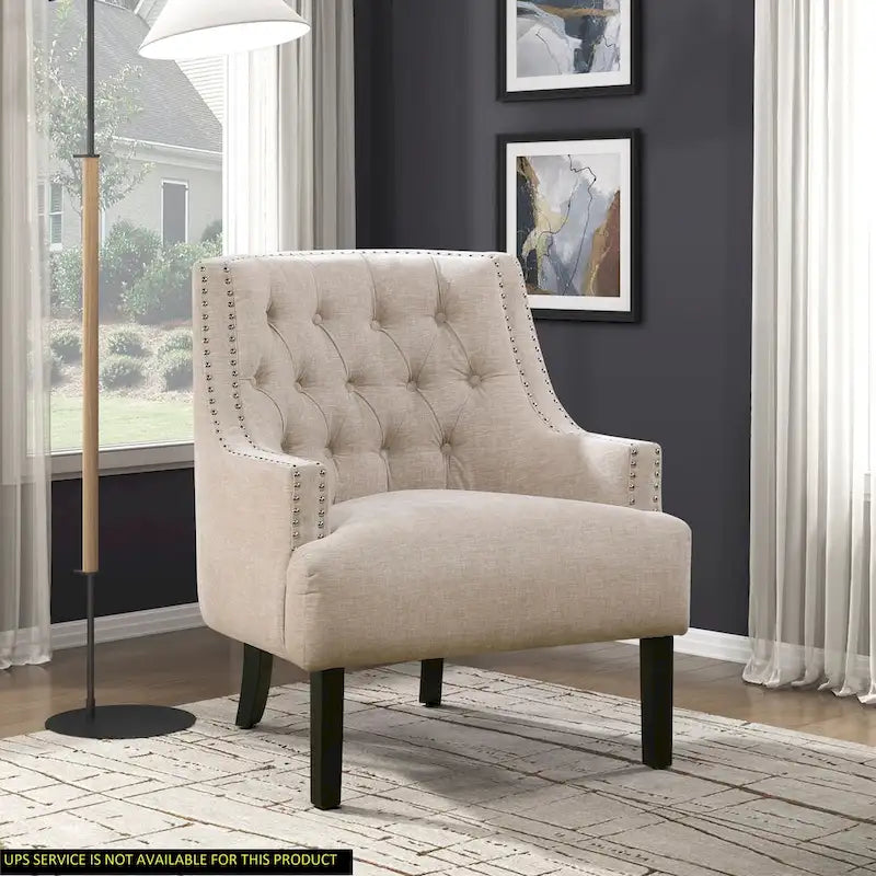 Poltrona Accent Moderna Tradizionale, Rivestimento in ciniglia, Capitonnè, Legno massello 1 pz Mobili da soggiorno