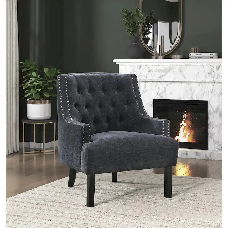 Poltrona Accent Moderna Tradizionale, Rivestimento in ciniglia, Capitonnè, Legno massello 1 pz Mobili da soggiorno
