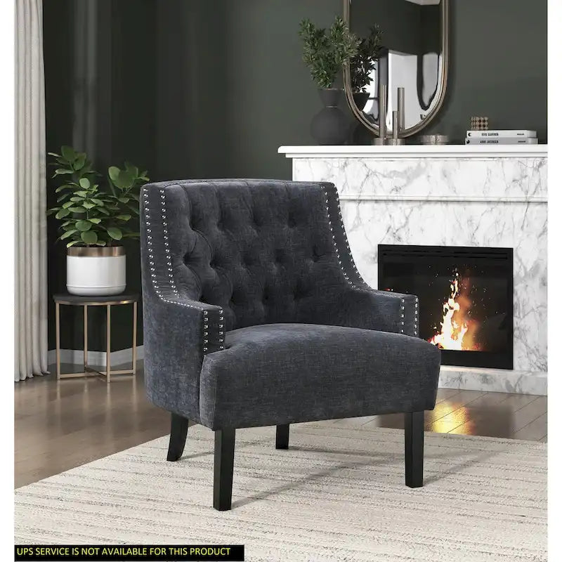Poltrona Accent Moderna Tradizionale, Rivestimento in ciniglia, Capitonnè, Legno massello 1 pz Mobili da soggiorno