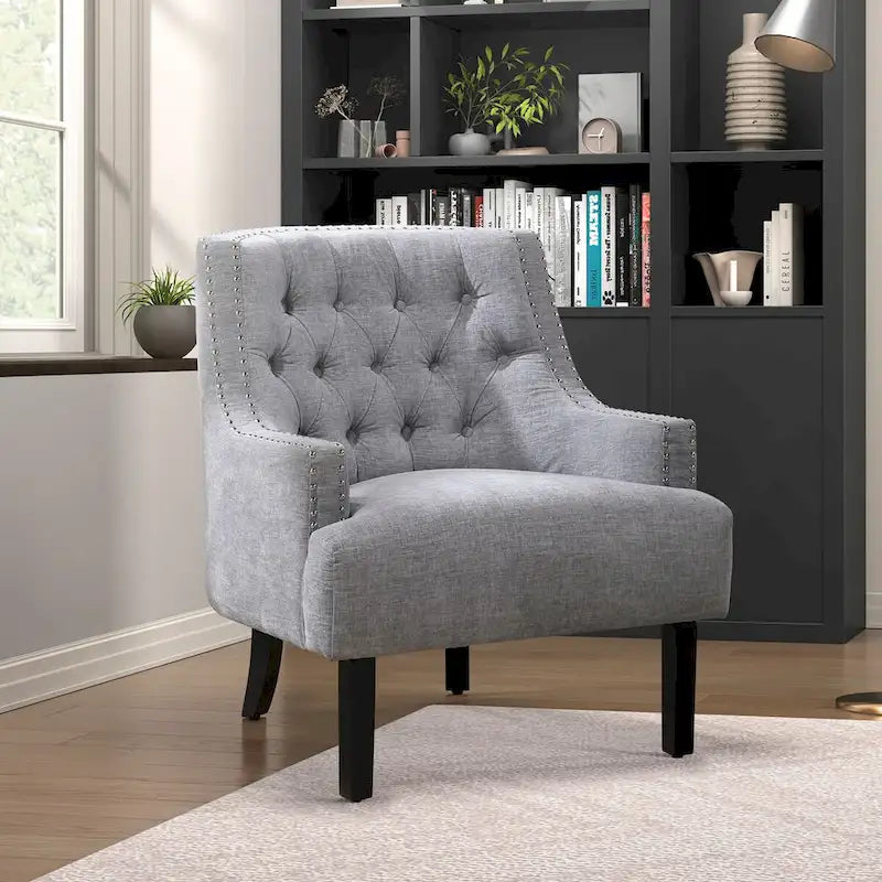 Poltrona Accent Moderna Tradizionale, Rivestimento in ciniglia, Capitonnè, Legno massello 1 pz Mobili da soggiorno