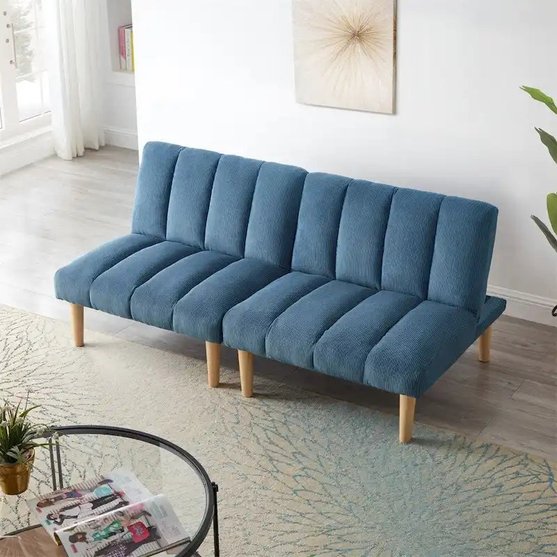Corduroy Fabric Wooden Legs Convertible Sofa Bed