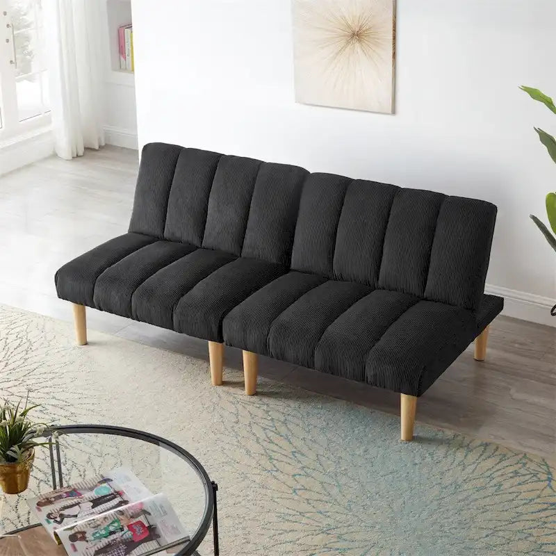 Corduroy Fabric Wooden Legs Convertible Sofa Bed