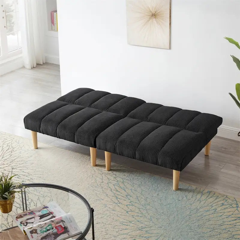 Corduroy Fabric Wooden Legs Convertible Sofa Bed