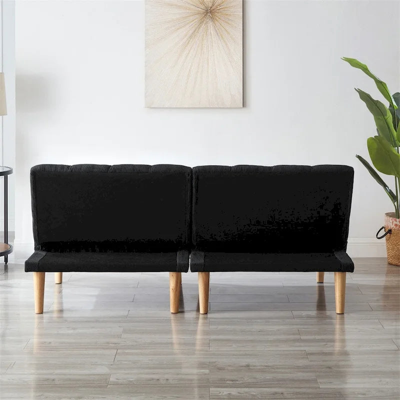 Corduroy Fabric Wooden Legs Convertible Sofa Bed