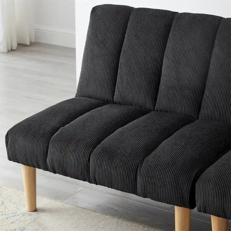 Corduroy Fabric Wooden Legs Convertible Sofa Bed