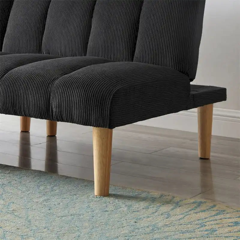 Corduroy Fabric Wooden Legs Convertible Sofa Bed