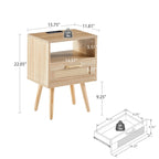 15.75Tavolino in Rattan con Prese di Corrente e Porte USBComodino moderno con cassetto e gambe in legno massello,tavolino da salotto