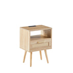 15.75Tavolino in Rattan con Prese di Corrente e Porte USBComodino moderno con cassetto e gambe in legno massello,tavolino da salotto