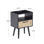 15.75Tavolino in Rattan con Prese di Corrente e Porte USBComodino moderno con cassetto e gambe in legno massello,tavolino da salotto