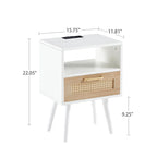15.75Tavolino in Rattan con Prese di Corrente e Porte USBComodino moderno con cassetto e gambe in legno massello,tavolino da salotto