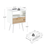 15.75Tavolino in Rattan con Prese di Corrente e Porte USBComodino moderno con cassetto e gambe in legno massello,tavolino da salotto