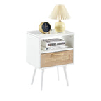15.75Tavolino in Rattan con Prese di Corrente e Porte USBComodino moderno con cassetto e gambe in legno massello,tavolino da salotto