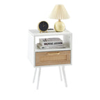 15.75Tavolino in Rattan con Prese di Corrente e Porte USBComodino moderno con cassetto e gambe in legno massello,tavolino da salotto