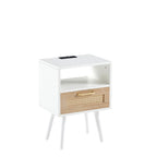 15.75Tavolino in Rattan con Prese di Corrente e Porte USBComodino moderno con cassetto e gambe in legno massello,tavolino da salotto