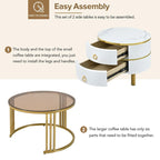 Stapelbarer runder Couchtisch mit 2 Schubladen, moderne Satztische