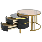 Stapelbarer runder Couchtisch mit 2 Schubladen, moderne Satztische