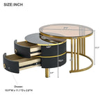 Stapelbarer runder Couchtisch mit 2 Schubladen, moderne Satztische