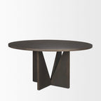 60 Round Textured Espresso Wood w/ Geometrical Base Dining Table - 60.0L x 60.0W x 30.0H