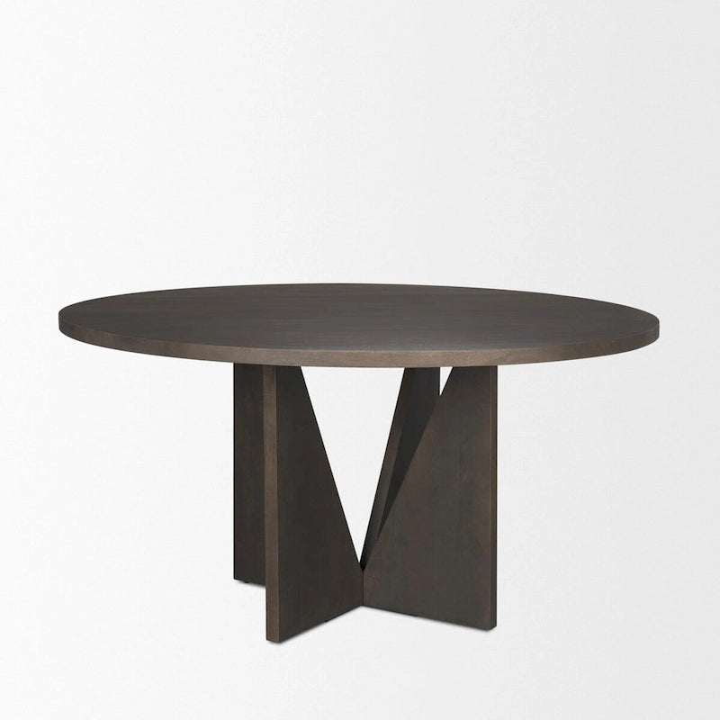 60 Round Textured Espresso Wood w/ Geometrical Base Dining Table - 60.0L x 60.0W x 30.0H