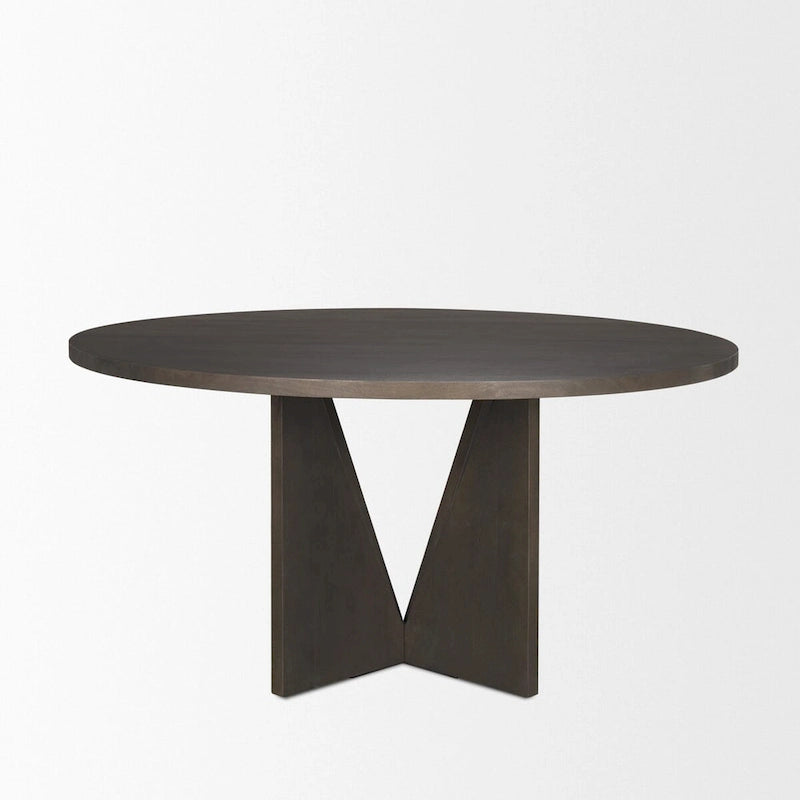 60 Round Textured Espresso Wood w/ Geometrical Base Dining Table - 60.0L x 60.0W x 30.0H