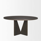 60 Round Textured Espresso Wood w/ Geometrical Base Dining Table - 60.0L x 60.0W x 30.0H
