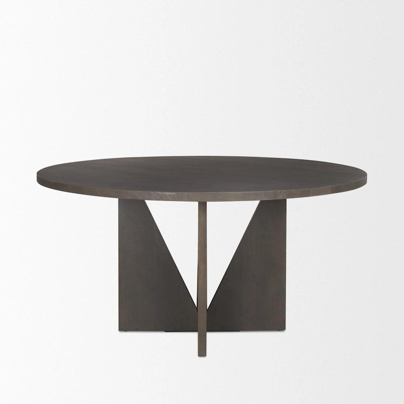 60 Round Textured Espresso Wood w/ Geometrical Base Dining Table - 60.0L x 60.0W x 30.0H