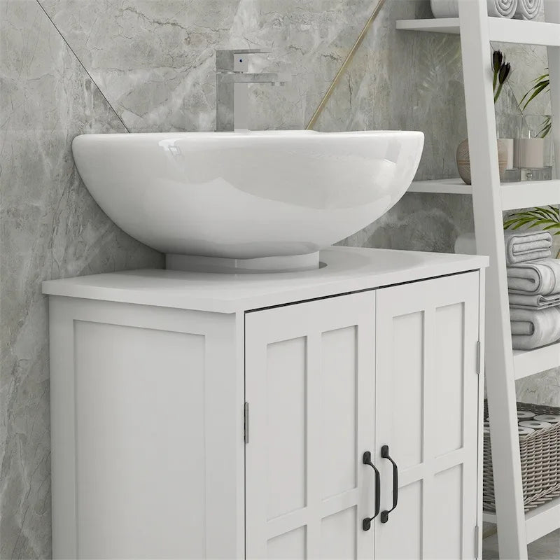 Mobiletto sottopiano da bagno in legno con ripiano regolabile (senza lavabo)