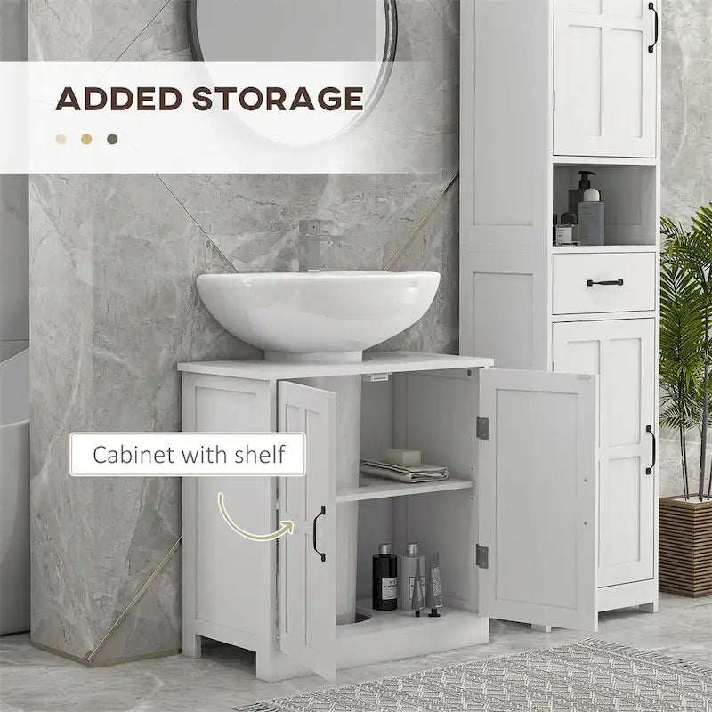 Mobiletto sottopiano da bagno in legno con ripiano regolabile (senza lavabo)