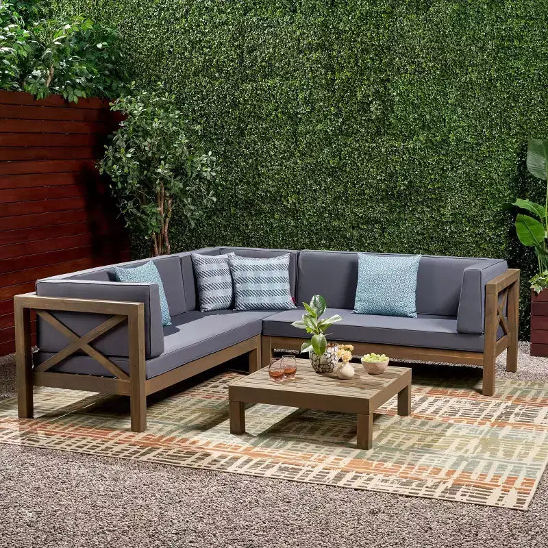 Christopher Knight Home Brava 4-osaline puidust terrassi vestluskomplekt koos patjadega