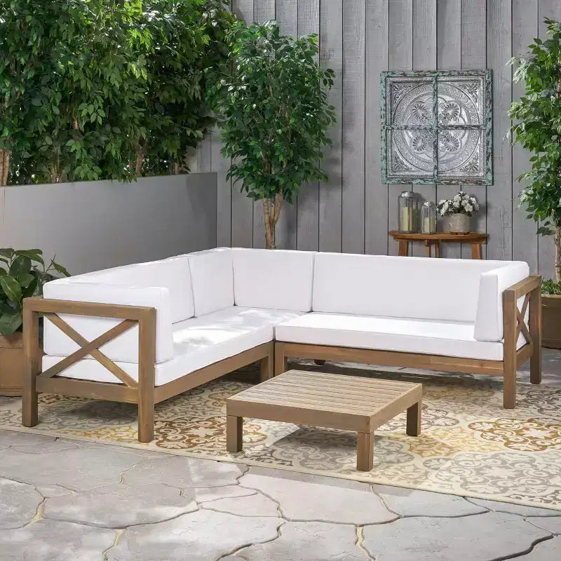Christopher Knight Home Brava 4-osaline puidust terrassi vestluskomplekt koos patjadega